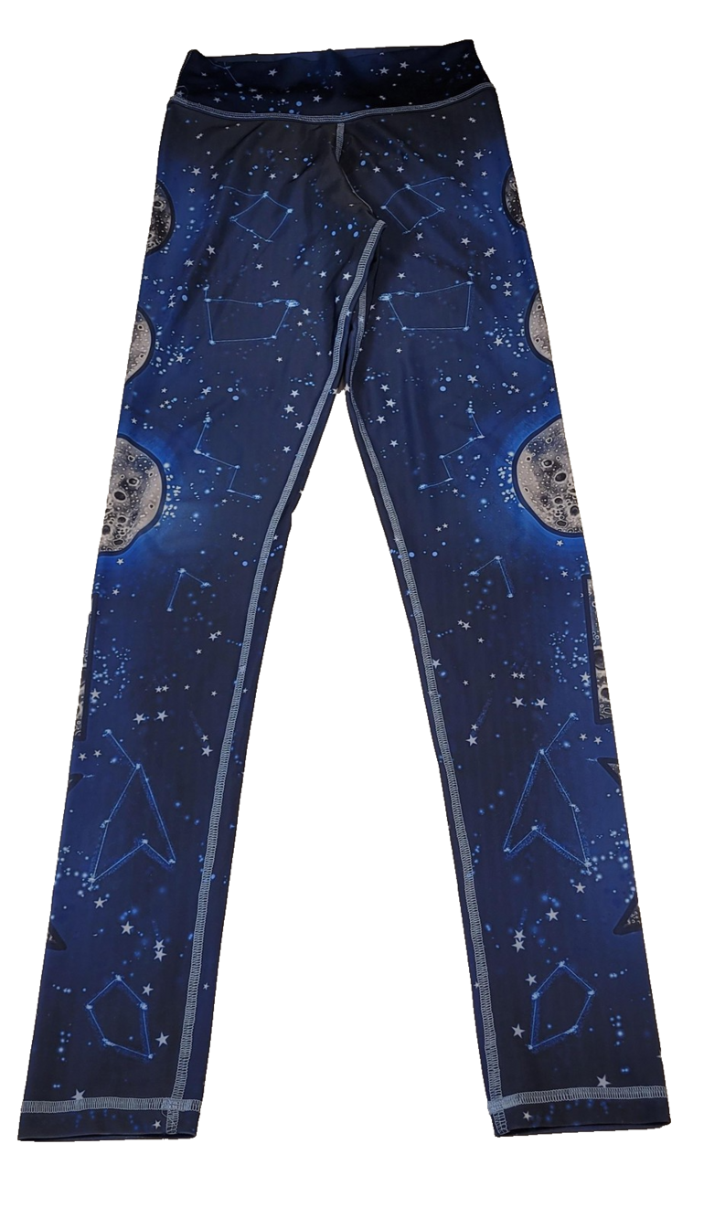 Arthletic Leggings Womens MED Blue Galaxy Moon Constellation Yoga Stretch Stars